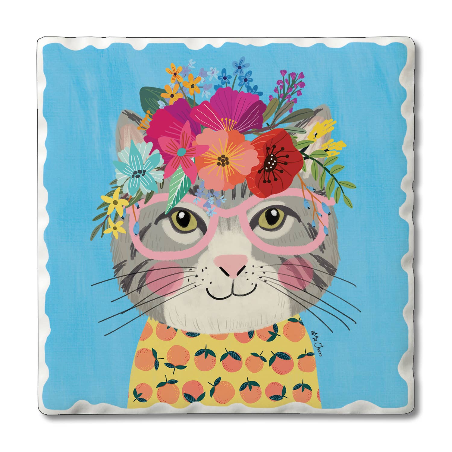 Floral Pets Tabby Single Absorbent Tumbled Tile Coaster