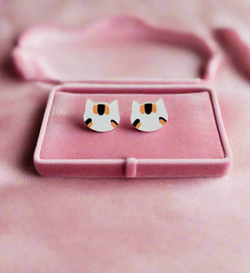 Calico Cat Button Earring