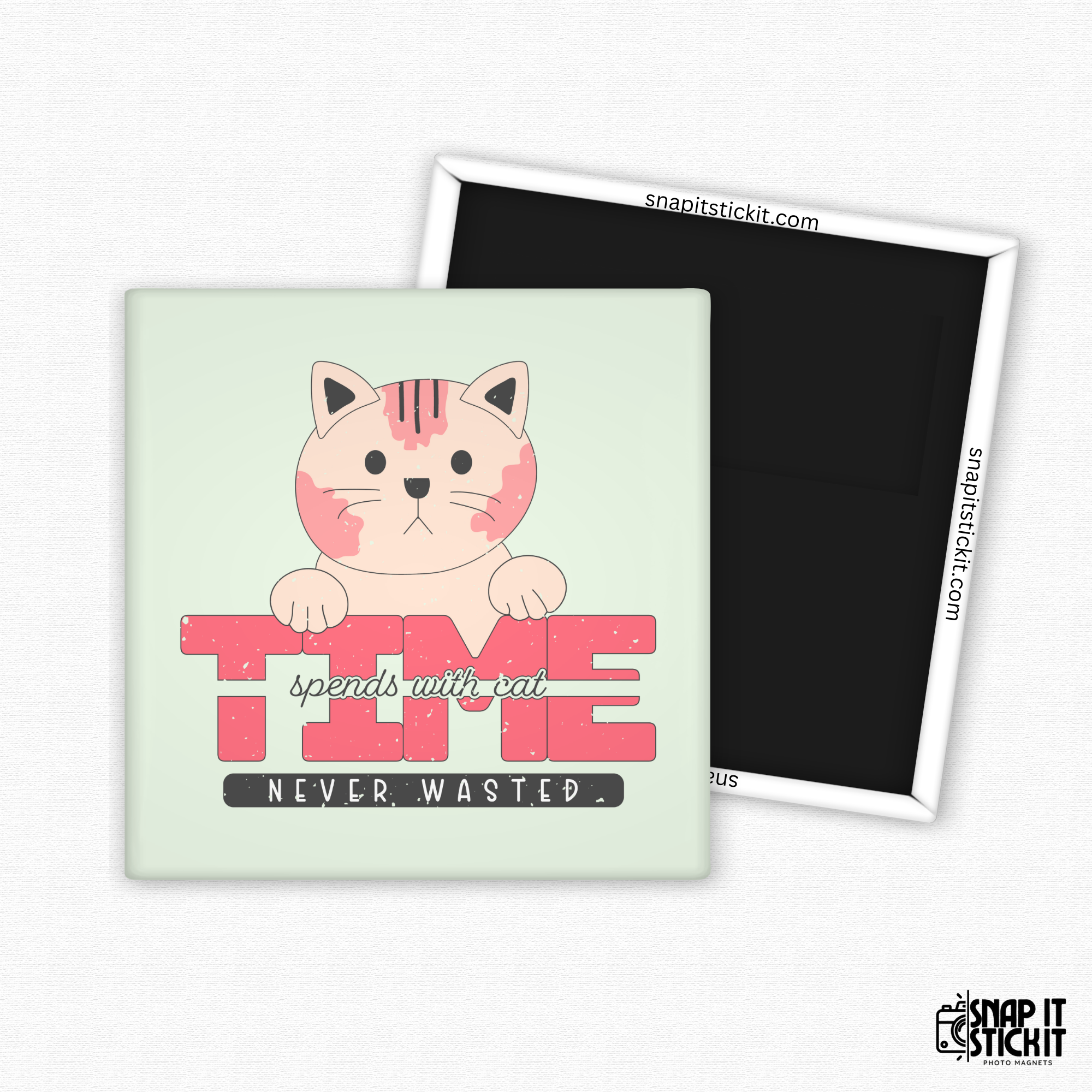 Time Spent With Cat Never Wasted – Cute Cartoon Cat Magnet