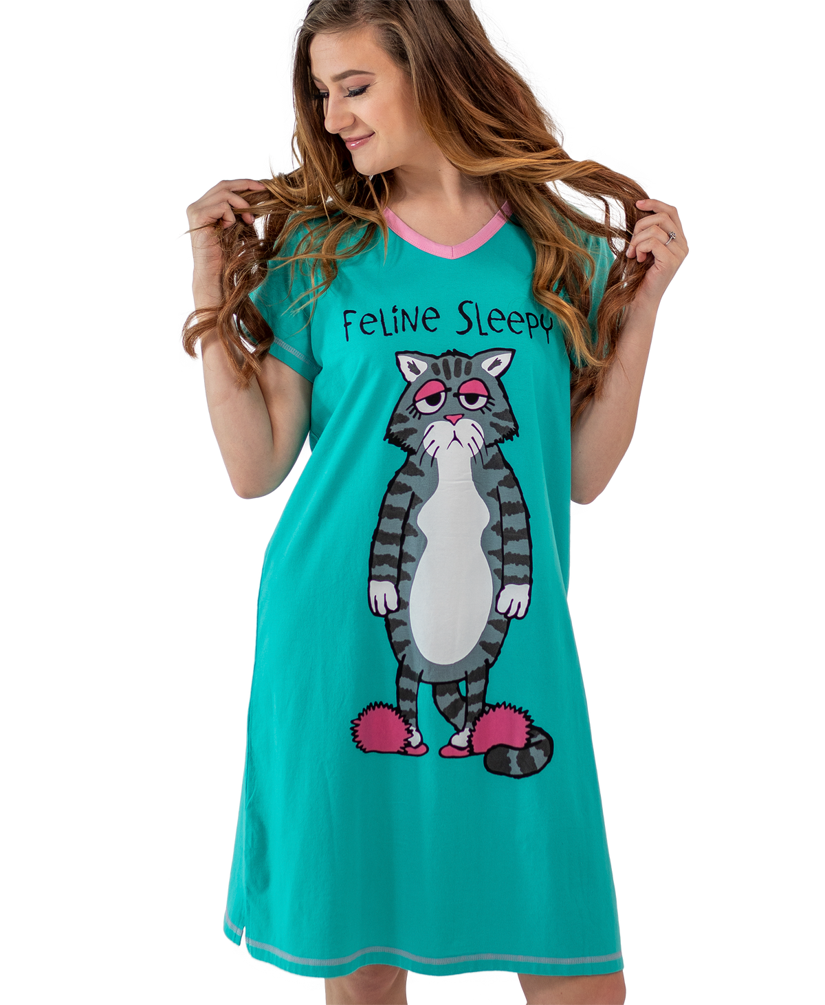 Feline Sleepy V-Neck Nightshirt