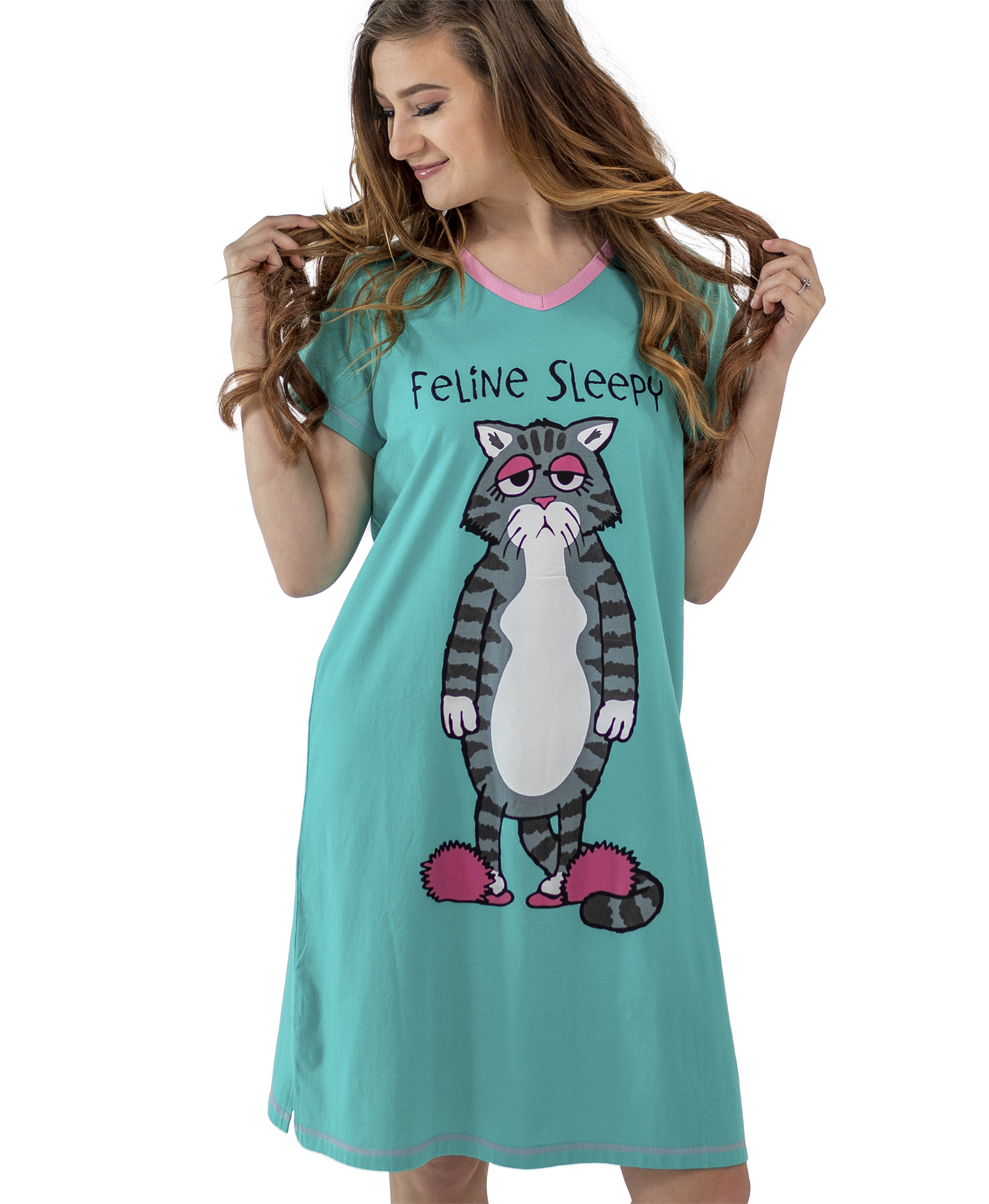 Feline Sleepy V-Neck Nightshirt