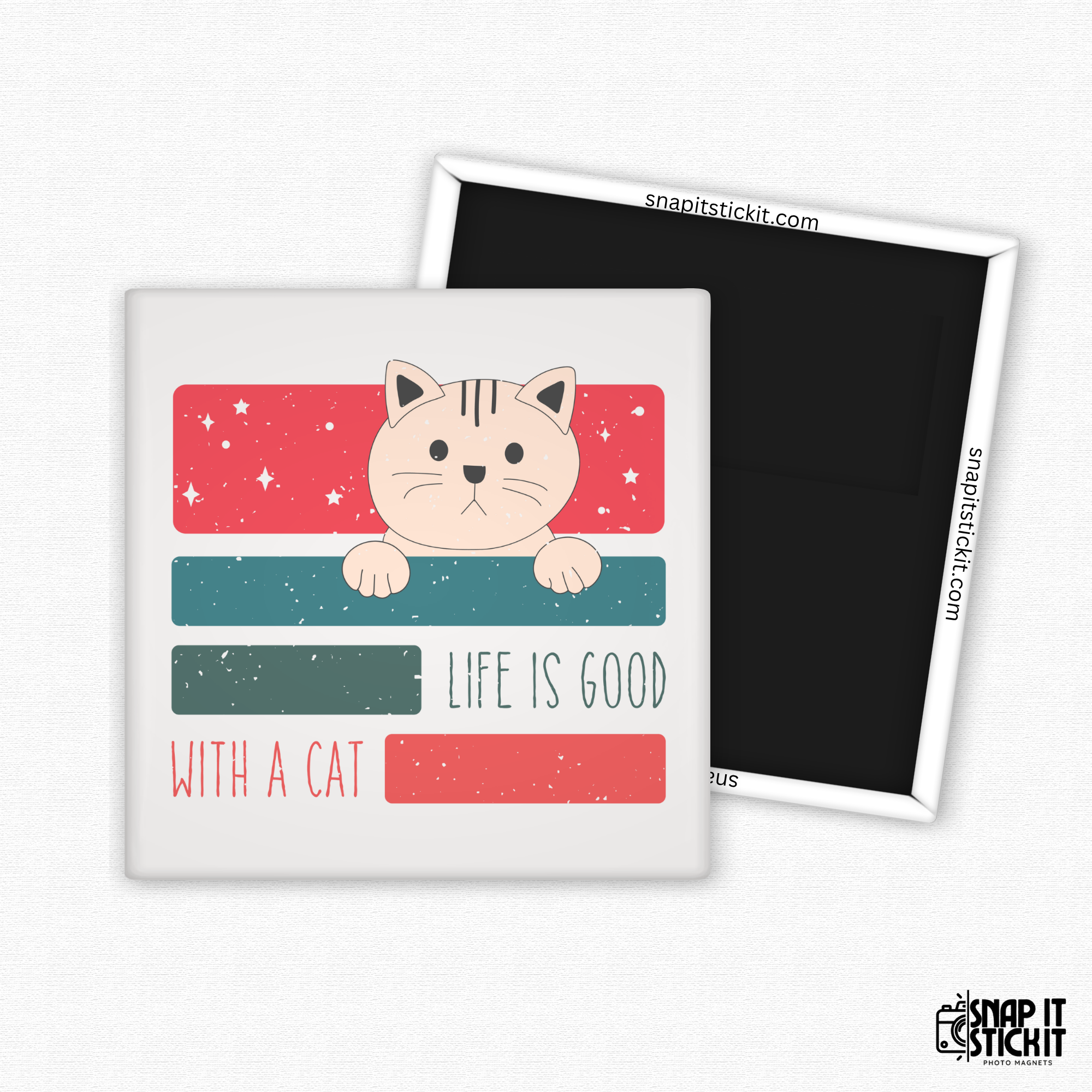 Life Is Good with a Cat – Cute Retro Cat Magnet