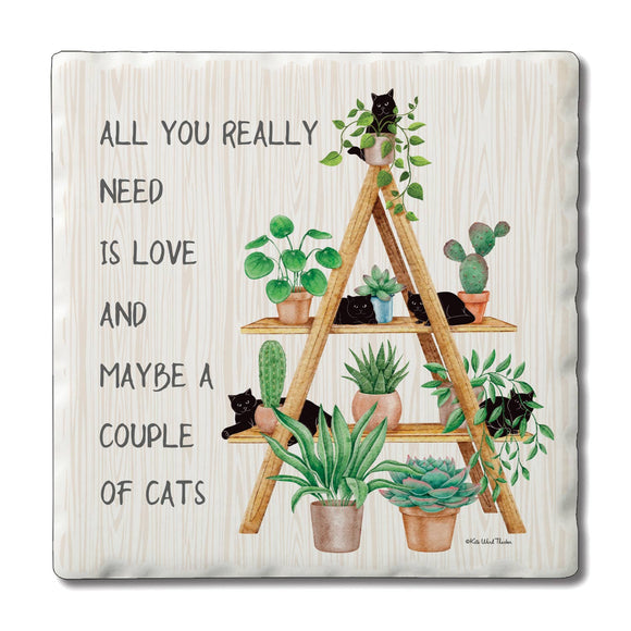 Couple of Cats Absorbent Stone Tumbled Tile Coaster