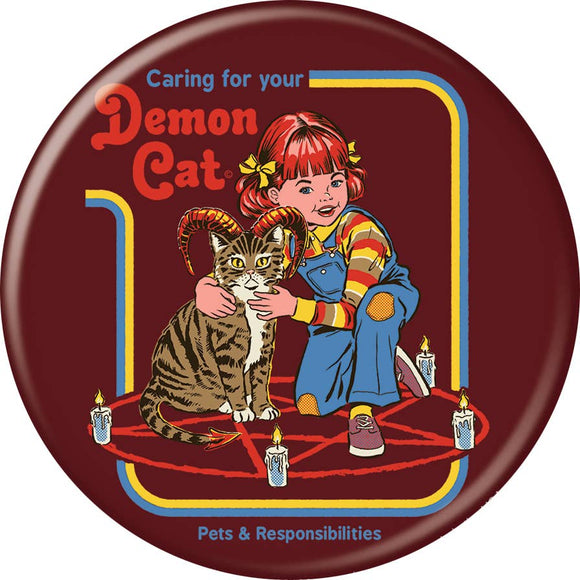 Steven Rhodes Caring for Demon Cat 3 Inch Button