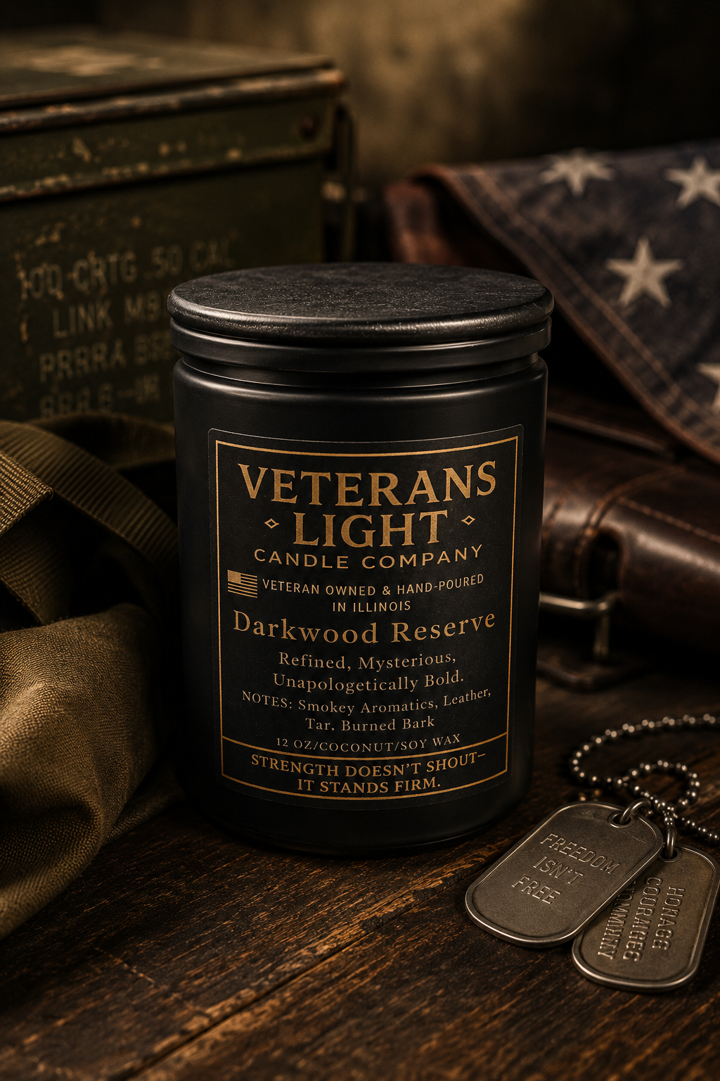 Veterans Light Gentlemen’s Arsenal Candle Collection | Masculine Line : Darkwood Reserve
