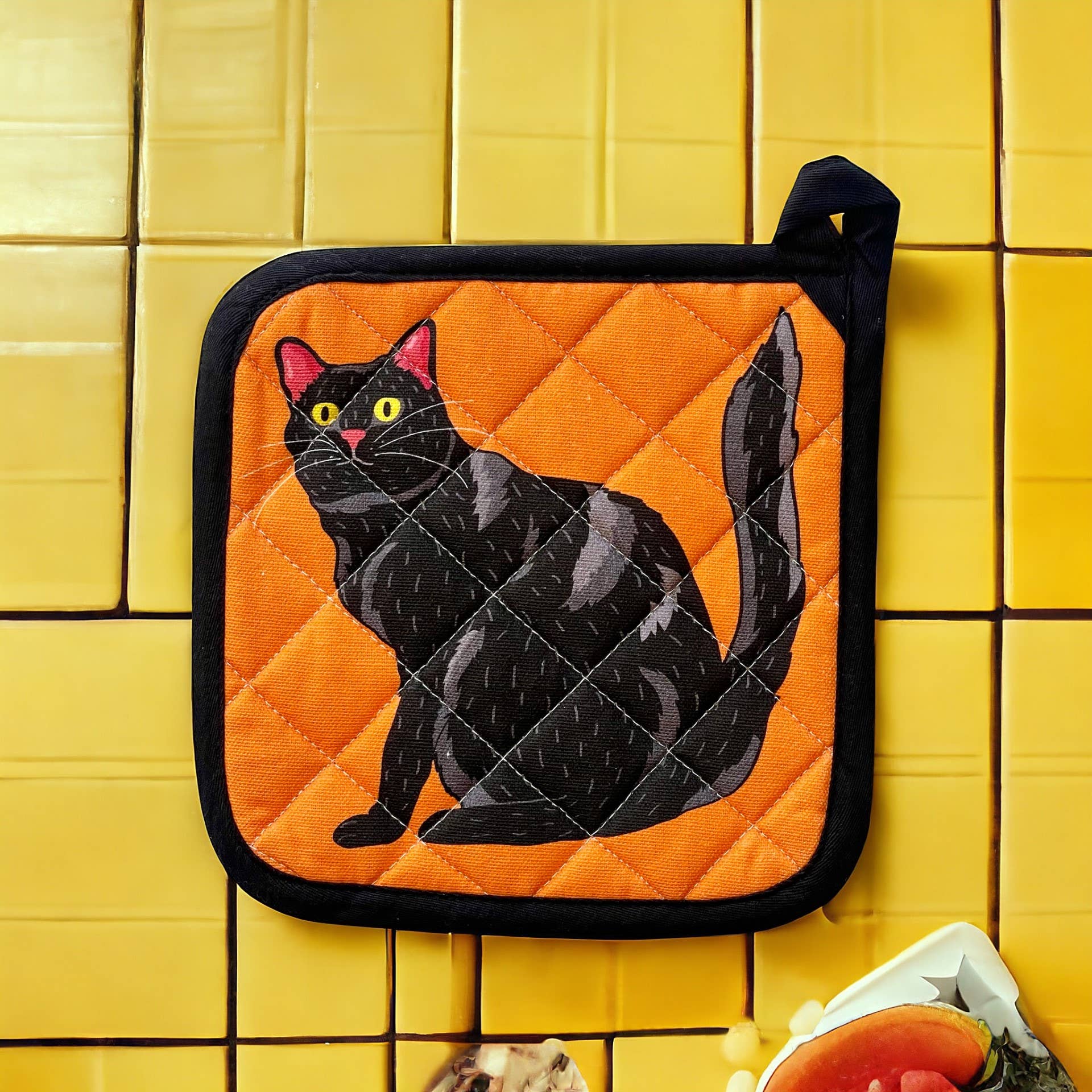 Hello Black Kitty Cat Potholder