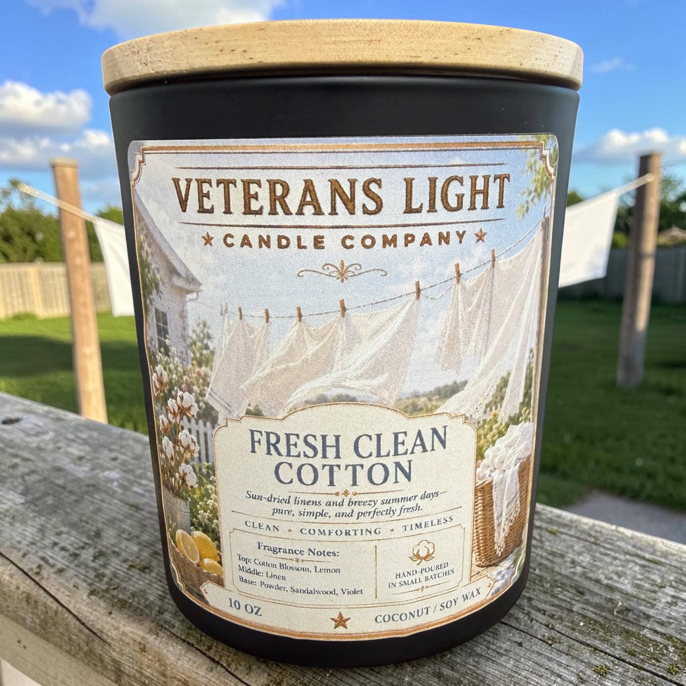 Veterans Light 10 oz Candle - Fresh Clean Cotton