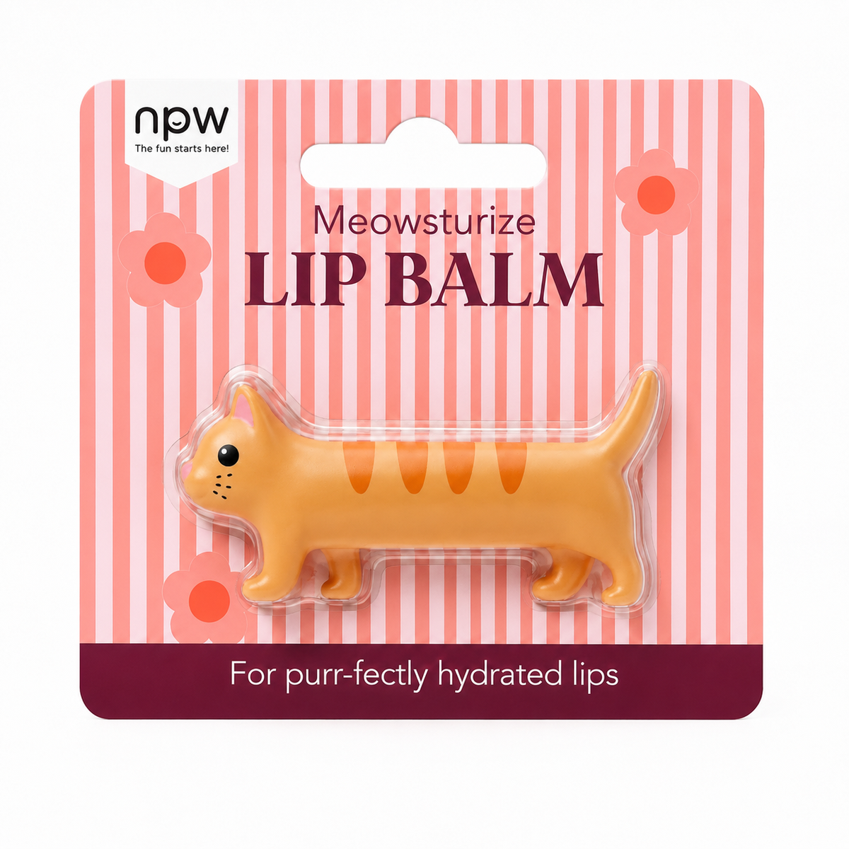 Keep lips purr-fectly soft with this adorable ginger kitty-shaped lip balm. Juicy peach scented, playful, and pocket-friendly, it’s a charming treat for cat lovers on the go.