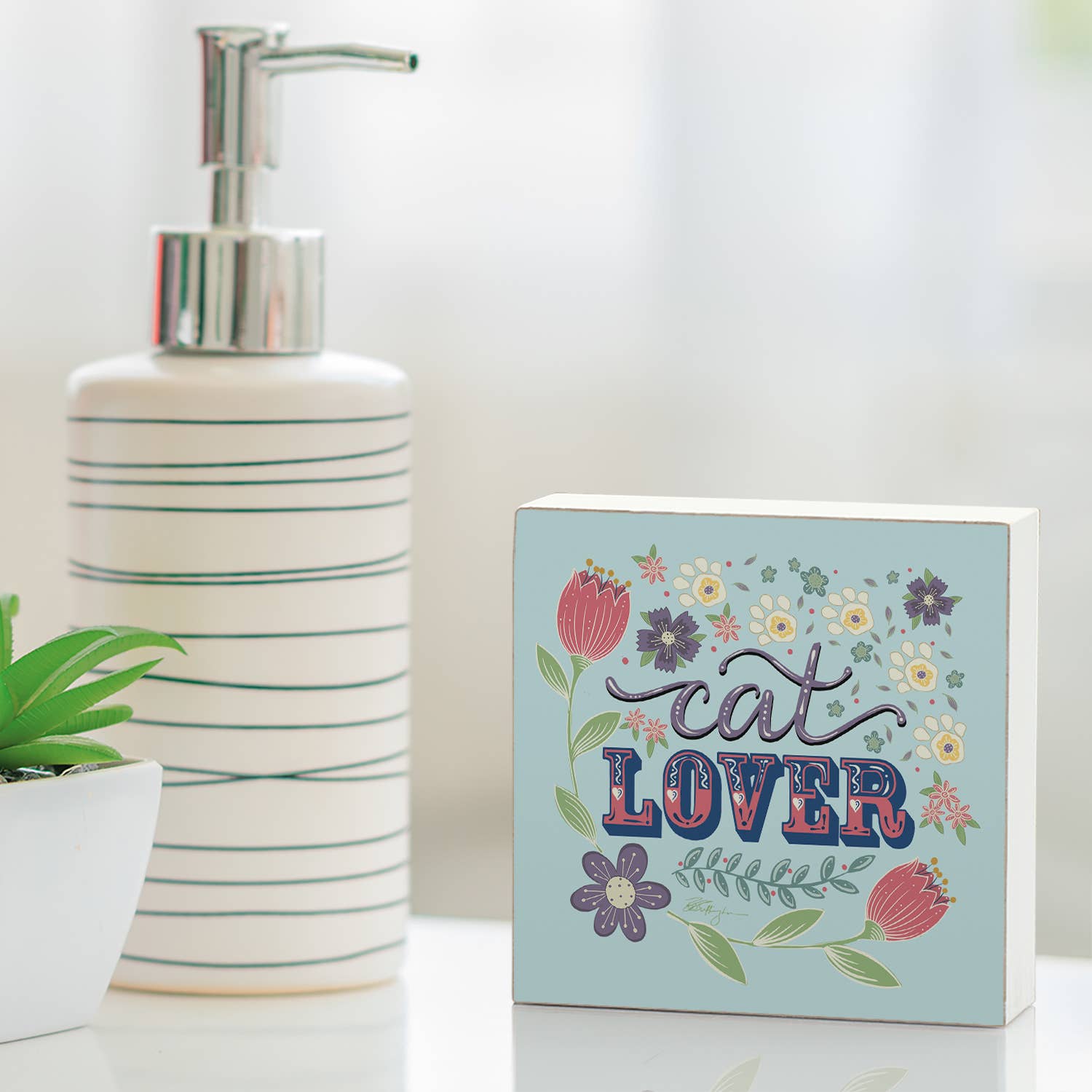 Boho Cat Lover Solid Wood Block Sign 3.75"