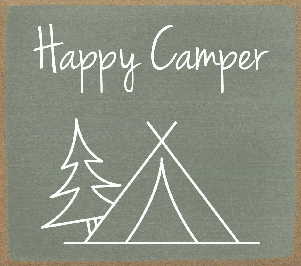 Happy Camper-3x3 Wooden Block Sign