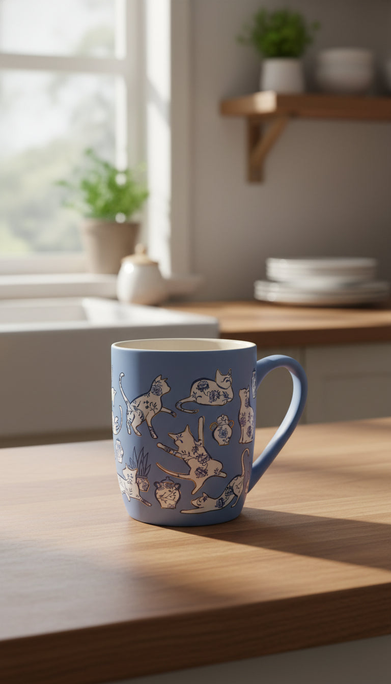 Blue China Kitties Coffee Mug