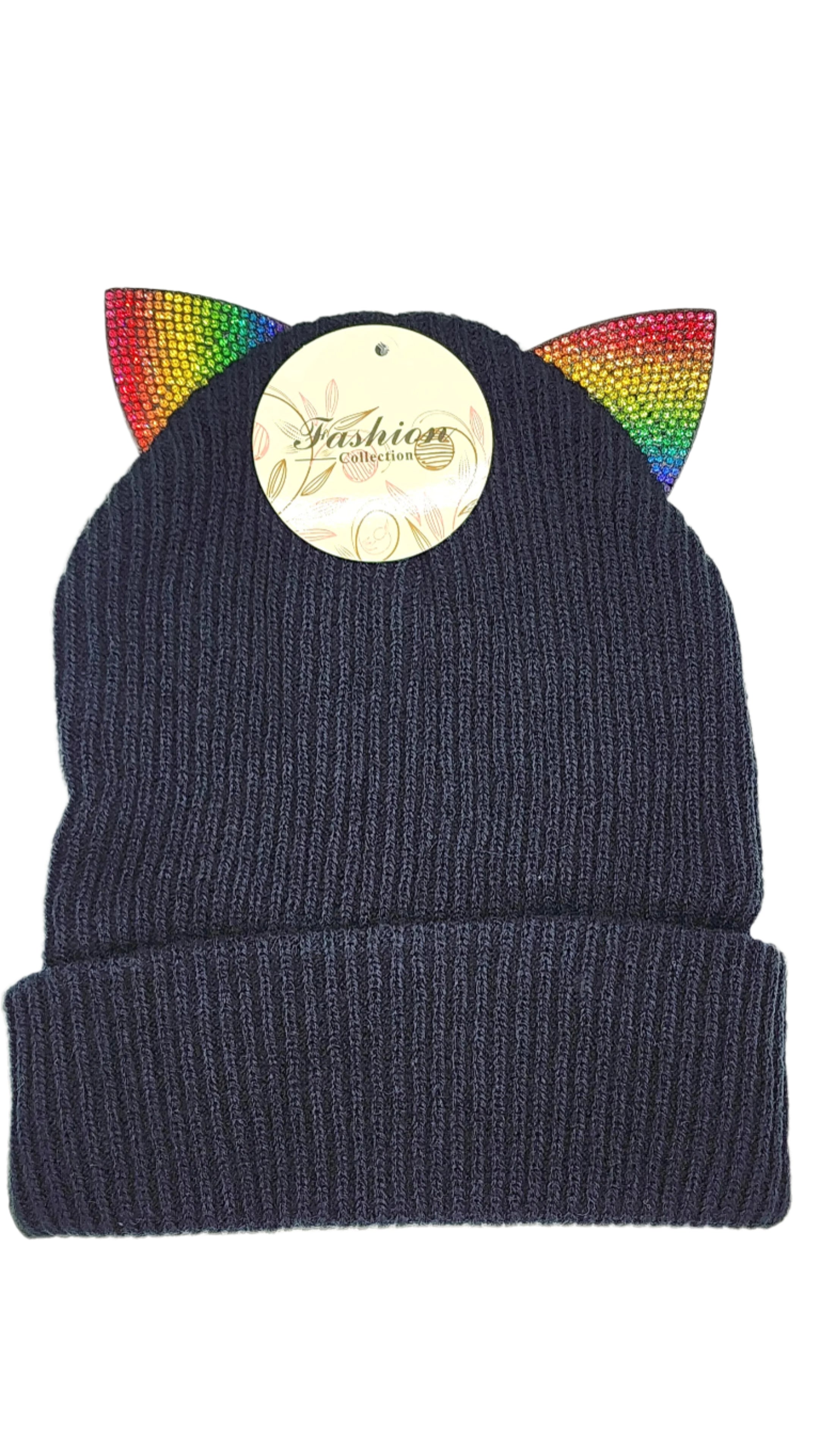 Bling Kitty Cat Ear Knitted Beanie