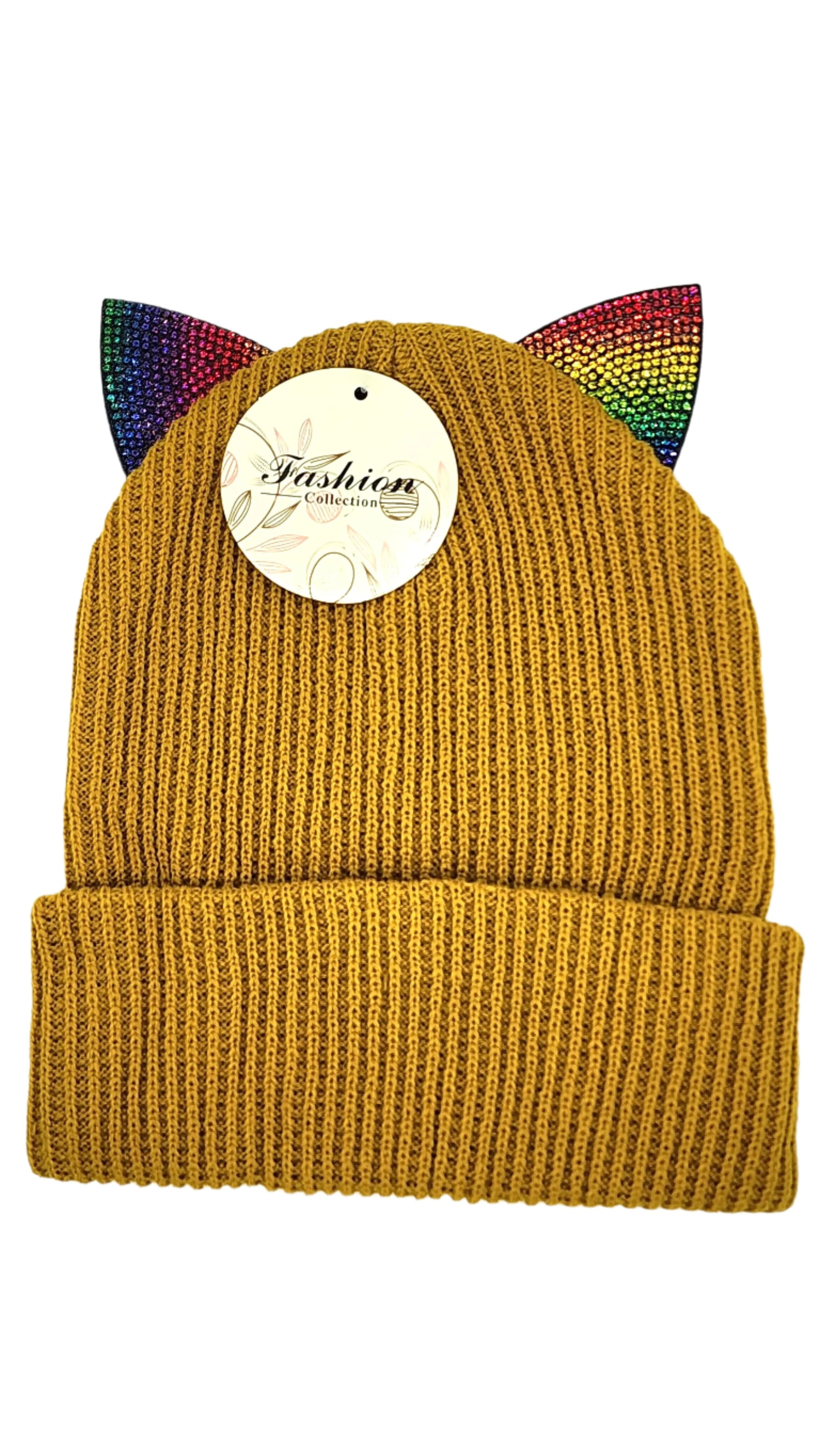 Bling Kitty Cat Ear Knitted Beanie