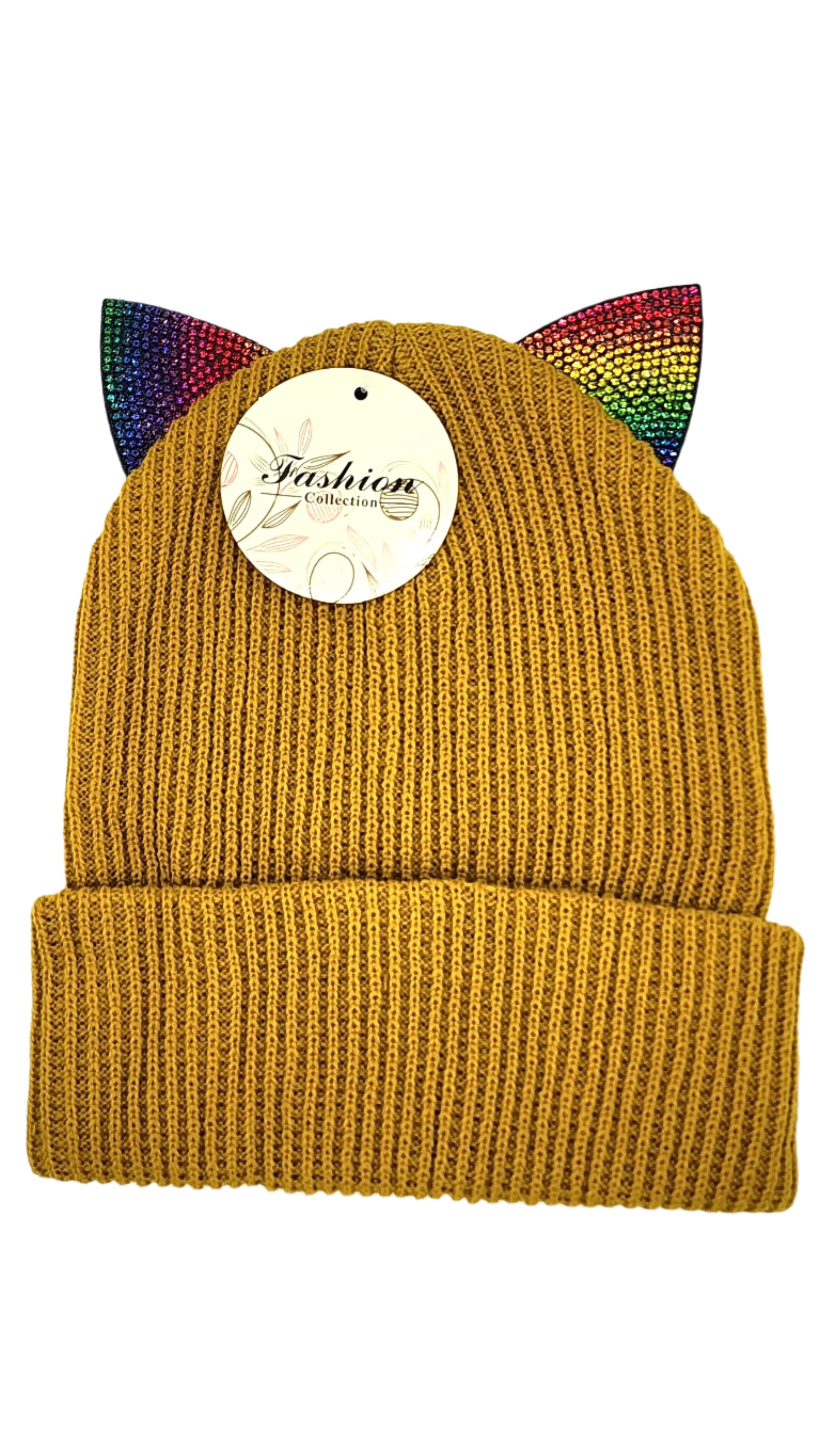 Bling Kitty Cat Ear Knitted Beanie