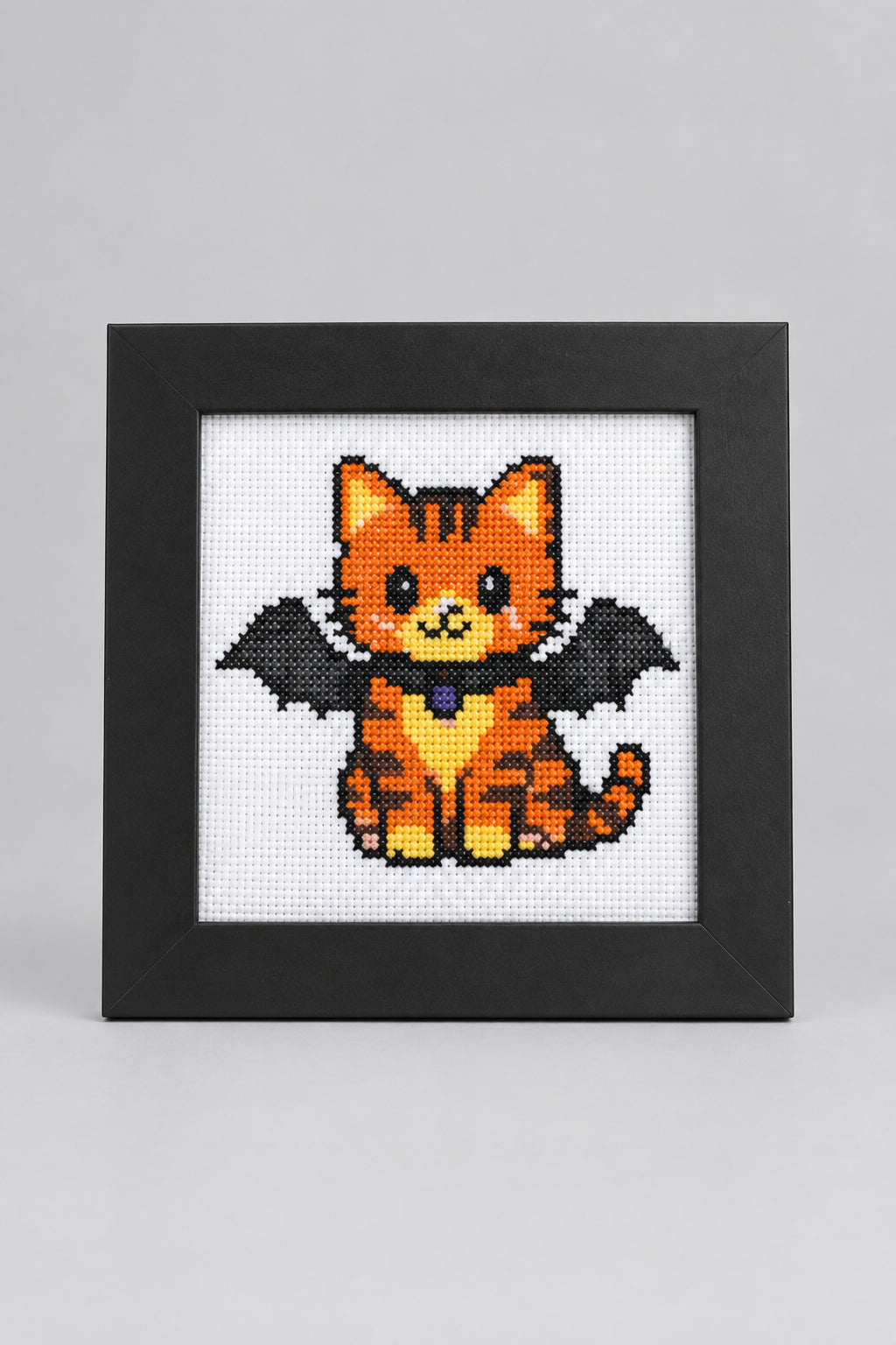 Batty Little Kitty – Handmade Cross-Stitch Art