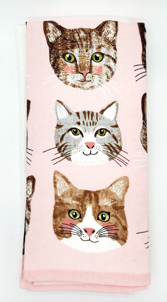 Pink Assorted Cat Heads Dish Towel