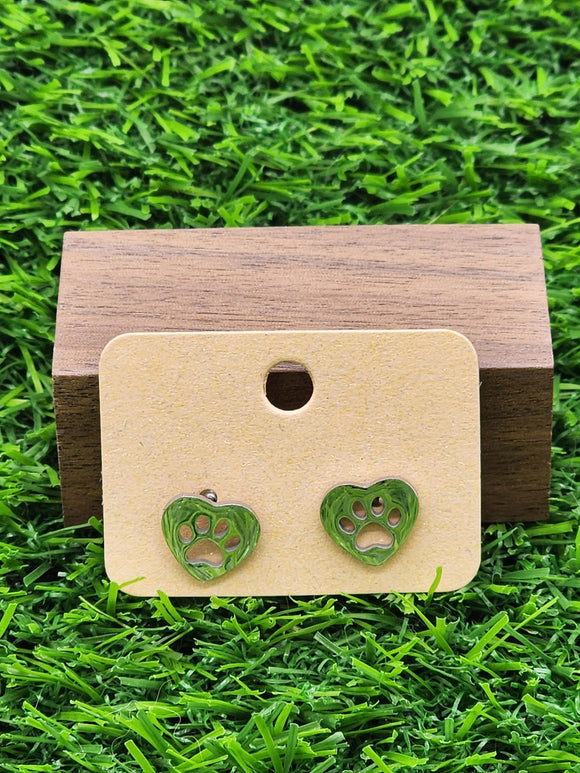 Heart Stud Pawprint Earrings