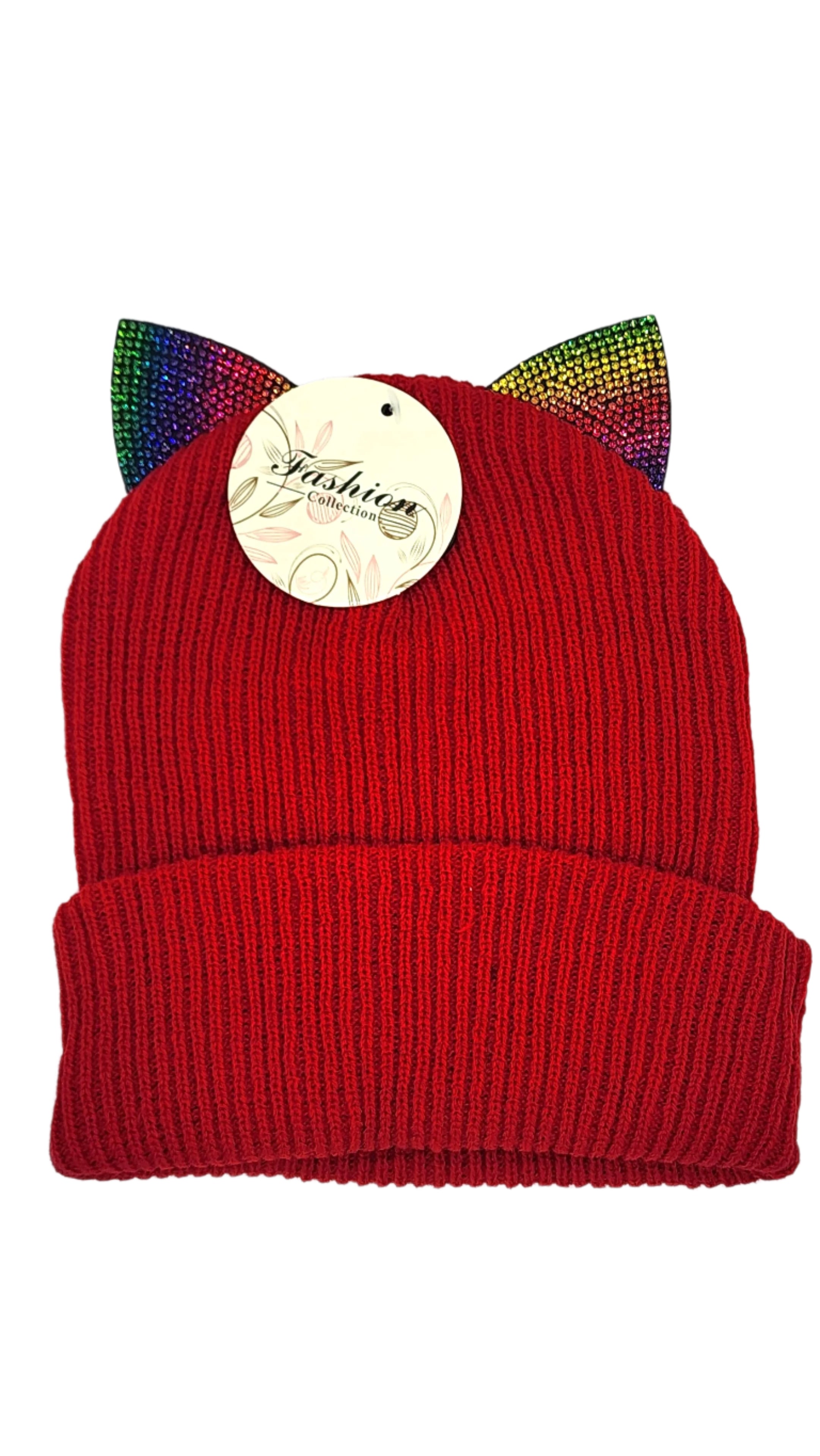 Bling Kitty Cat Ear Knitted Beanie