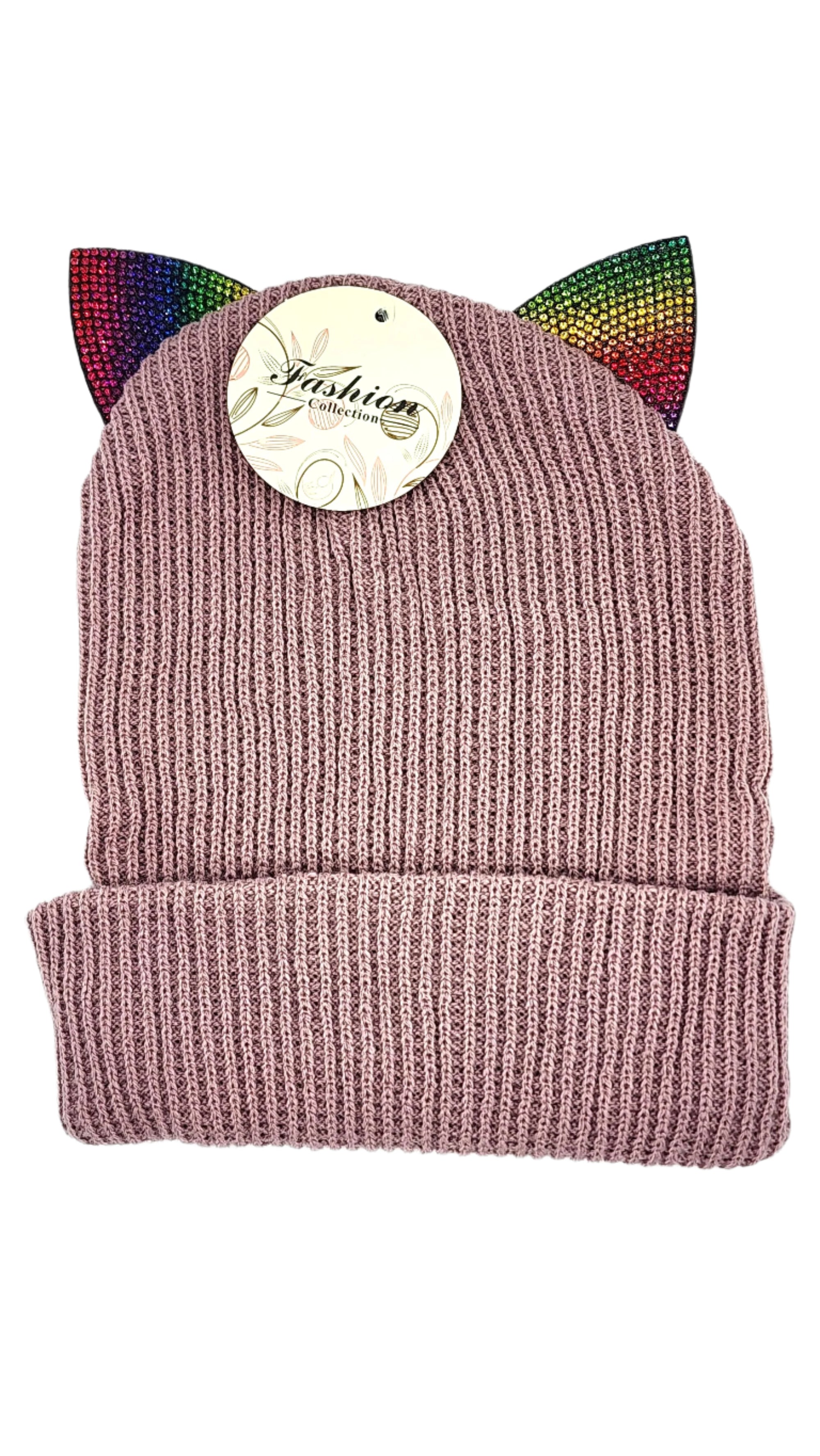 Bling Kitty Cat Ear Knitted Beanie