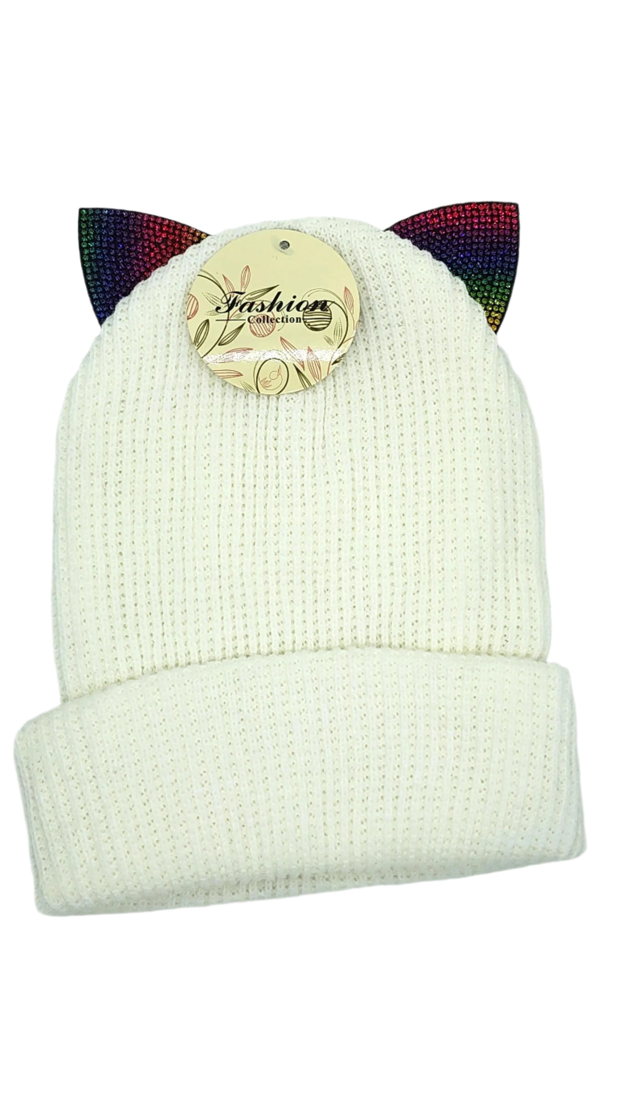 Bling Kitty Cat Ear Knitted Beanie