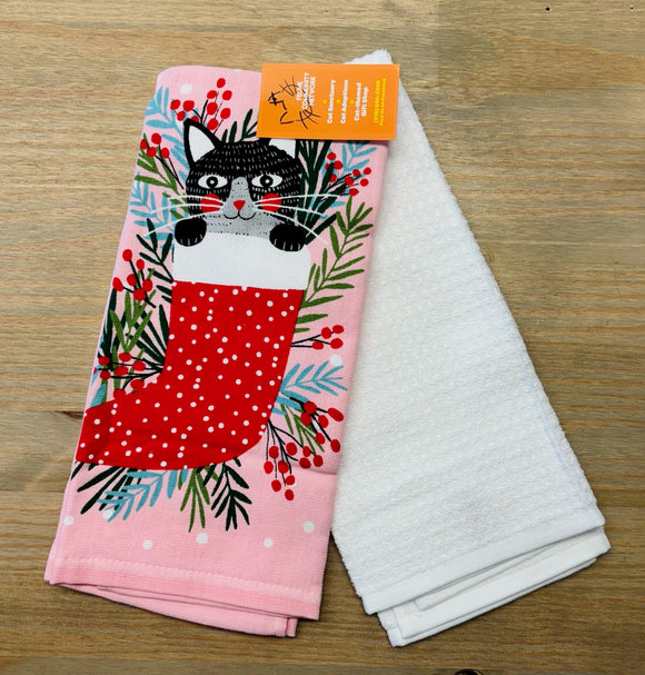 Stocking Cat Dish Towel