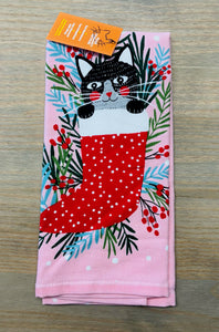 Stocking Cat Dish Towel