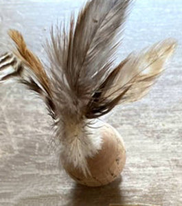 Natural Cork Ball & Rooster Feather Cat Toy