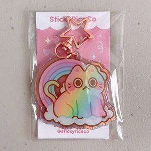 Rainbow Cat Holographic Glitter Keychain