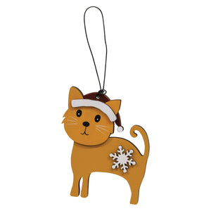 Snowflake Cat With Santa Hat Ornament