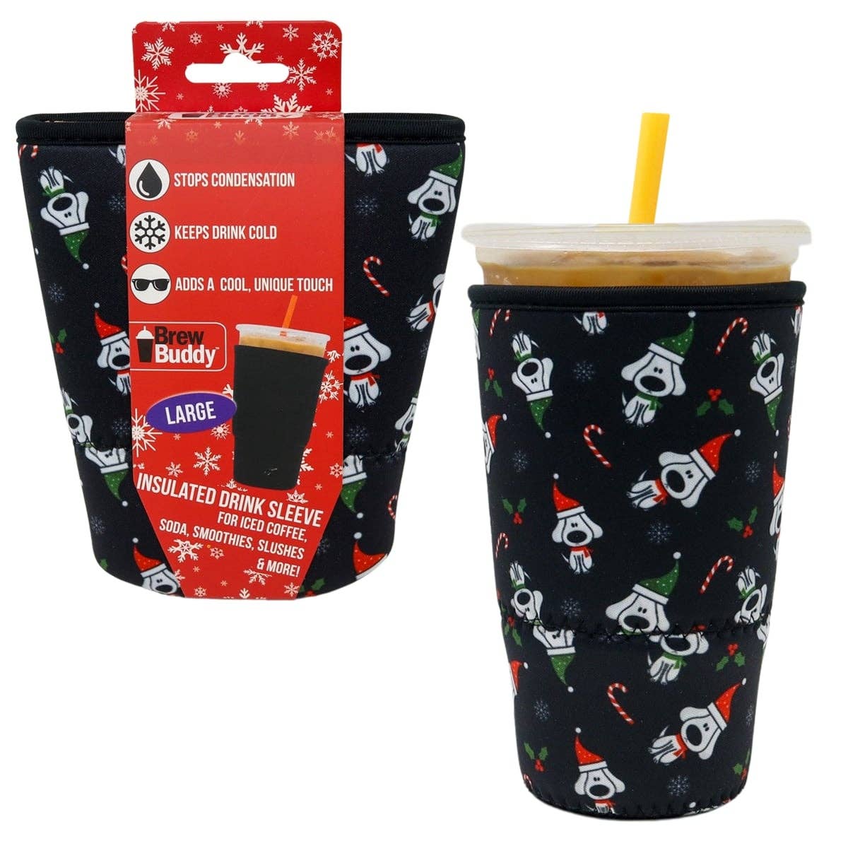 Large- Brew Buddy Iced Coffee Sleeve - Christmas K-9