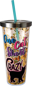 One Cat Short Glitter Tumbler Cup