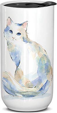 Punch Studio Ceramic Travel Mug -White Cat