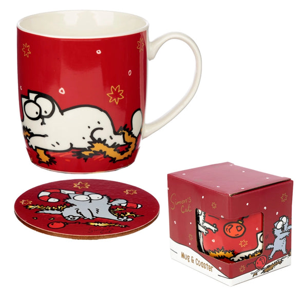 Simon's Cat Christmas Porcelain Mug & Coaster Set