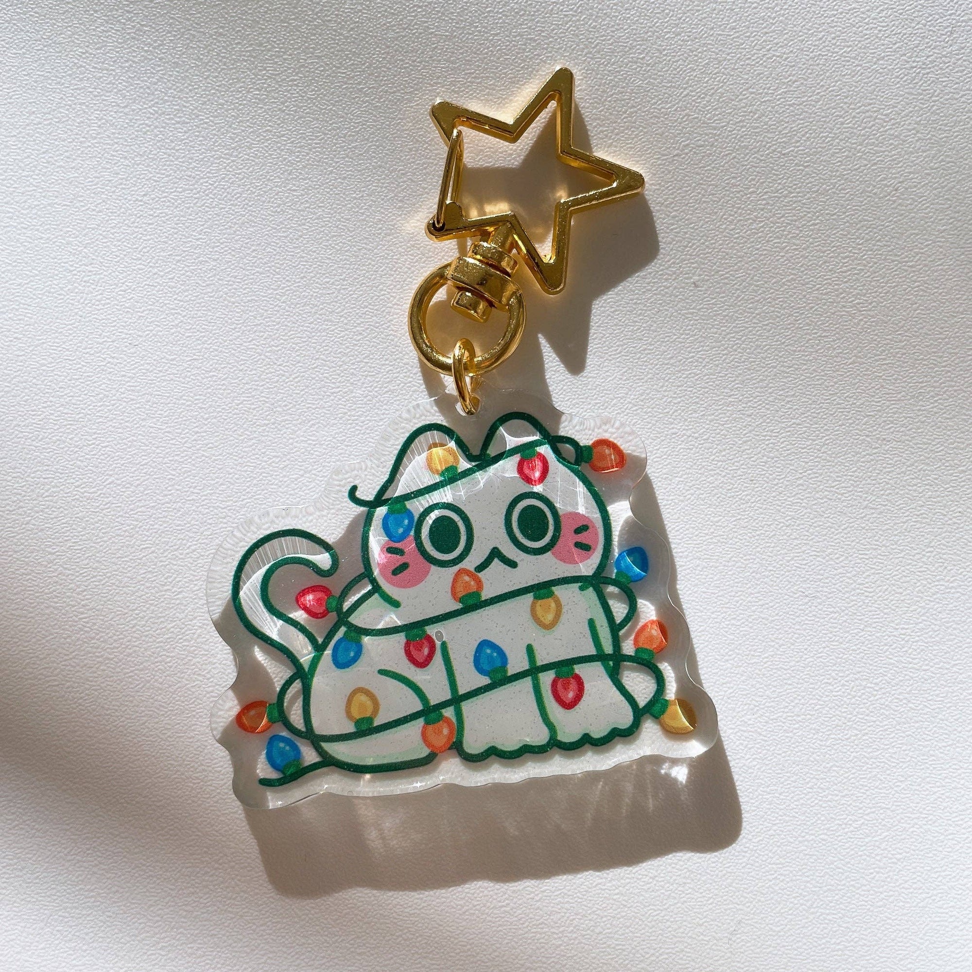 Holiday Lights Cat Keychain