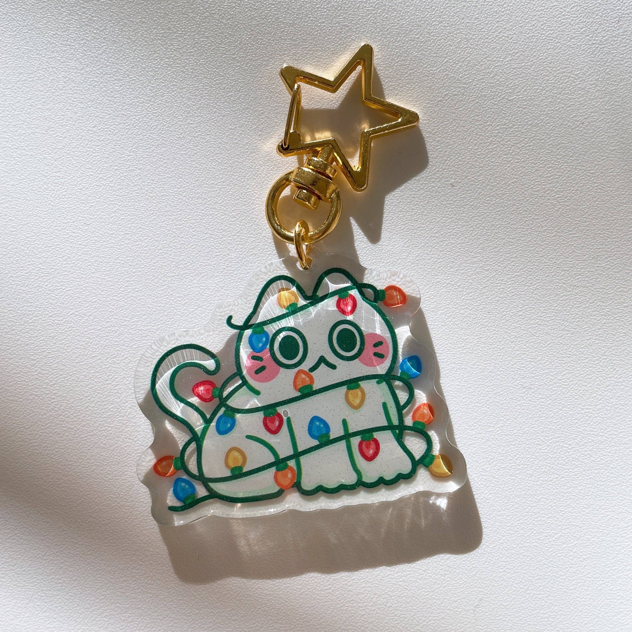Holiday Lights Cat Keychain