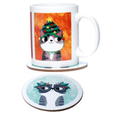 Angie Rozelaar Planet Cat Christmas Mug & Coaster Set