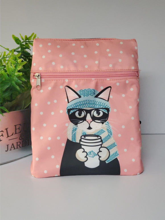 Coffee Cat Zippered Backpack Bag